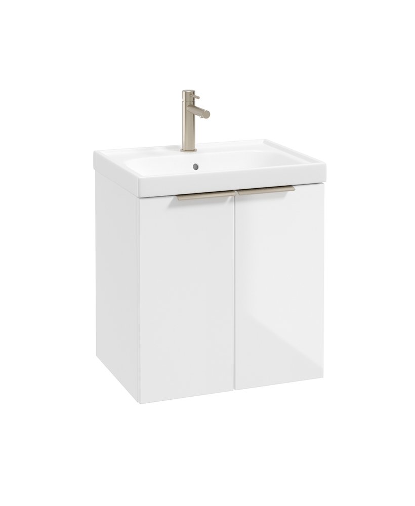 STOCKHOLM WALL HUNG 50CM TWO DOOR VANITY UNIT GLOSS WHITE- BRUSHED NICKEL HANDLE