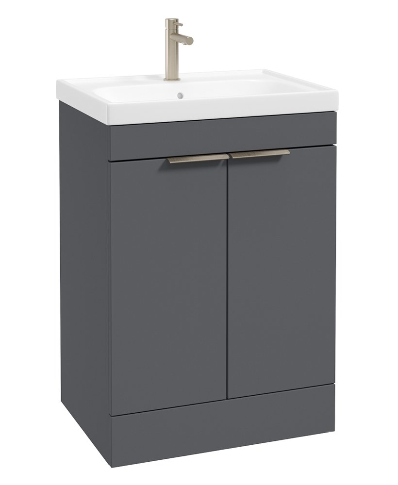 STOCKHOLM FLOORSTANDING 60CM TWO DOOR VANITY UNIT MATT MIDNIGHT GREY - BRUSHED NICKEL HANDLE
